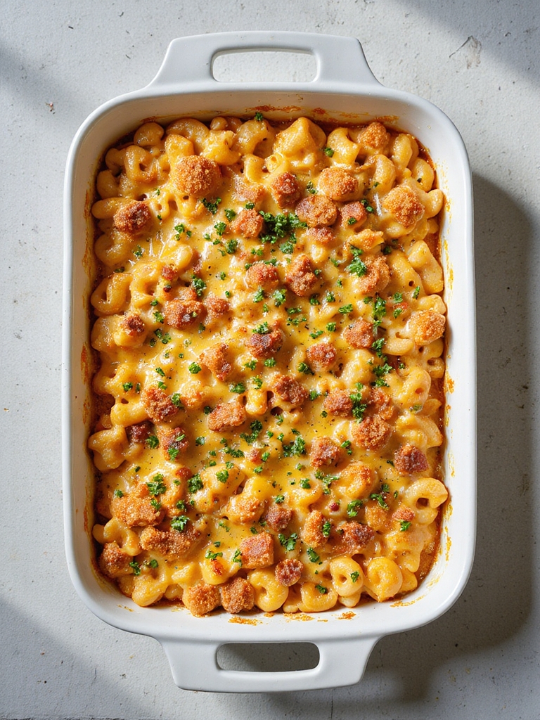chorizo infused baked mac and cheese