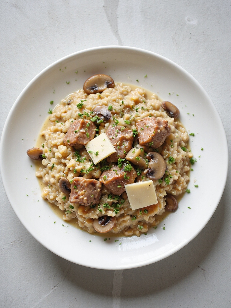 creamy pork mushroom risotto