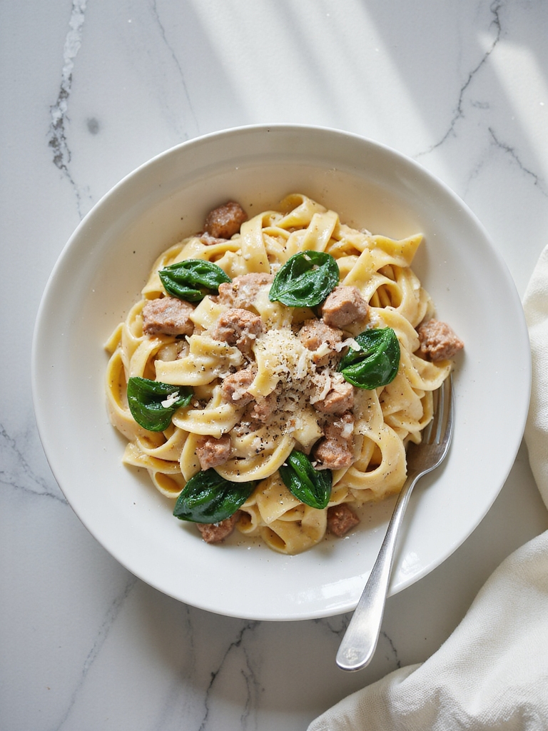 creamy pork spinach pasta