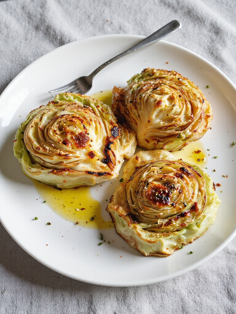 garlic infused roasted cabbage steaks