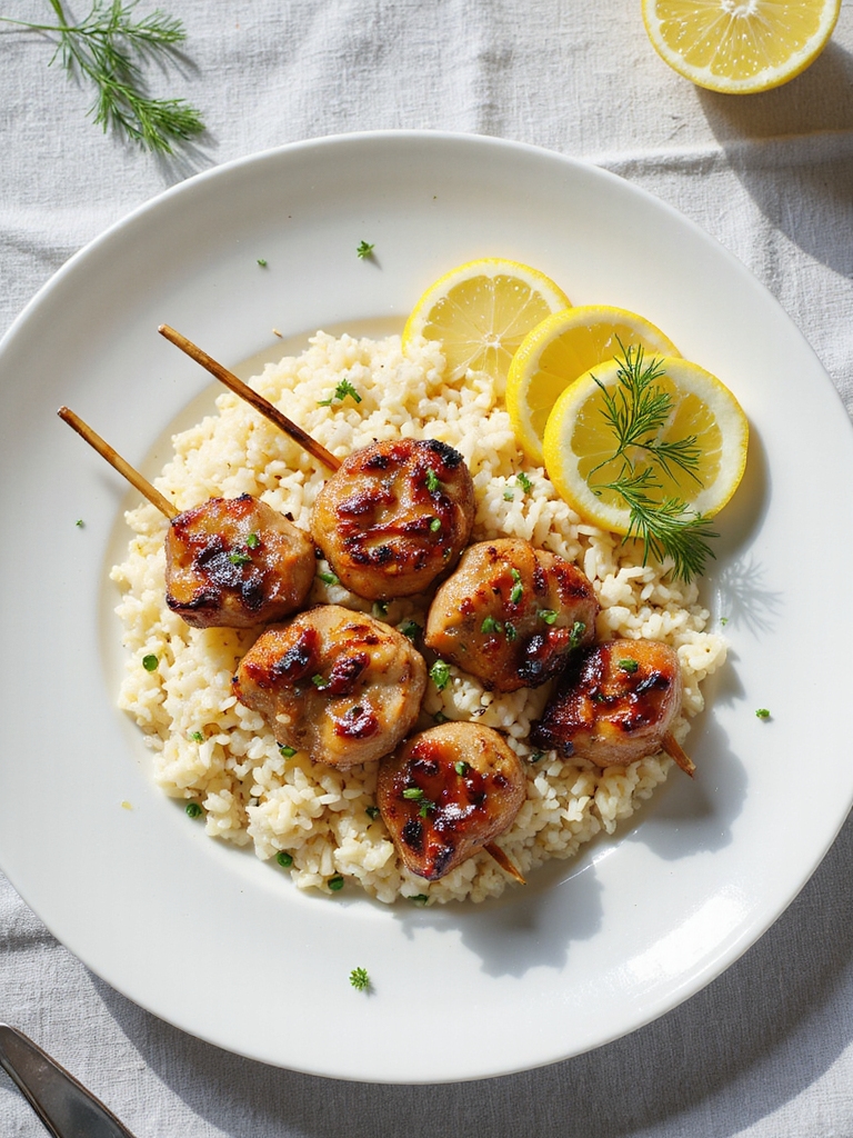 grilled pork skewers with rice