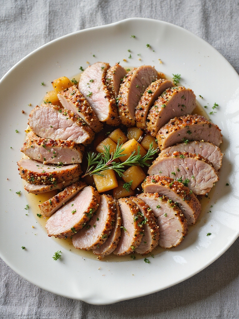 herb coated pork with compote