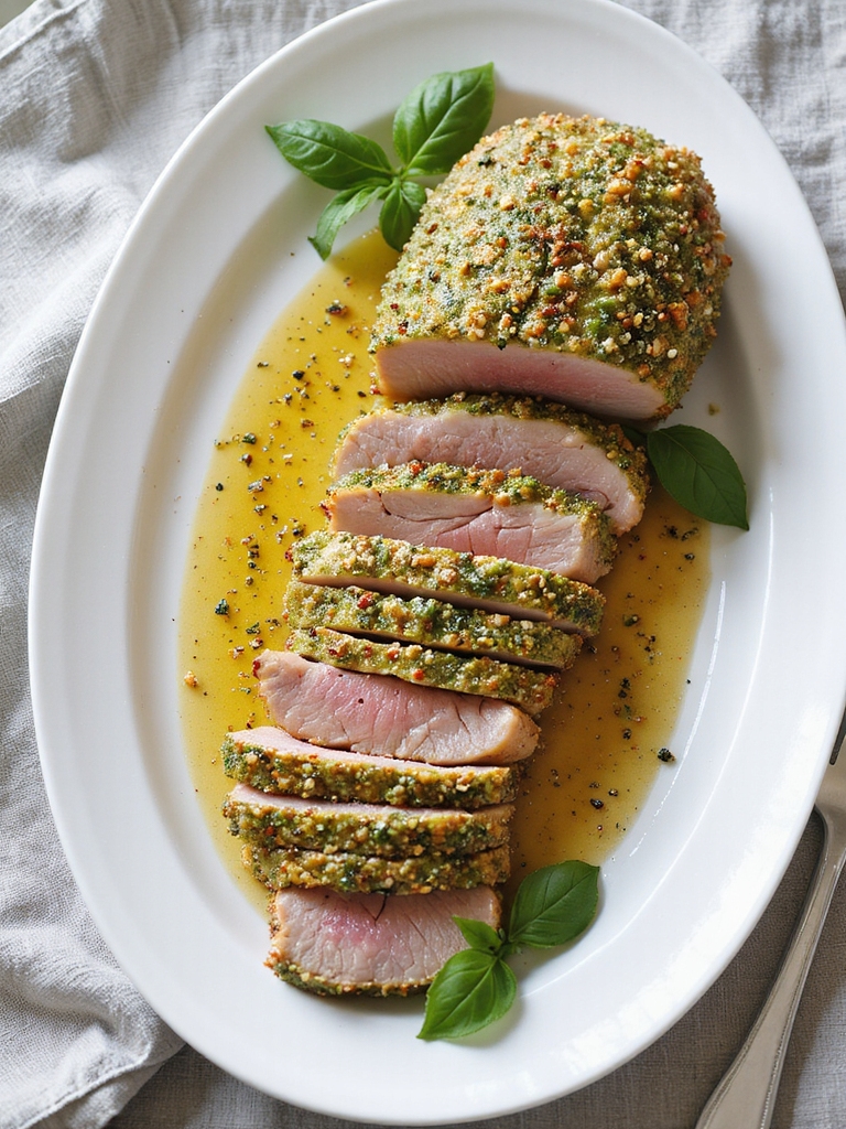 pesto parmesan crusted pork