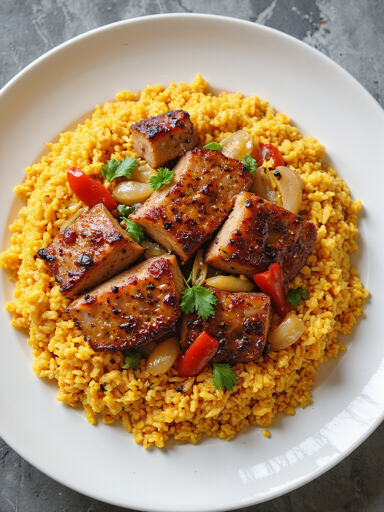 pork with saffron infused rice
