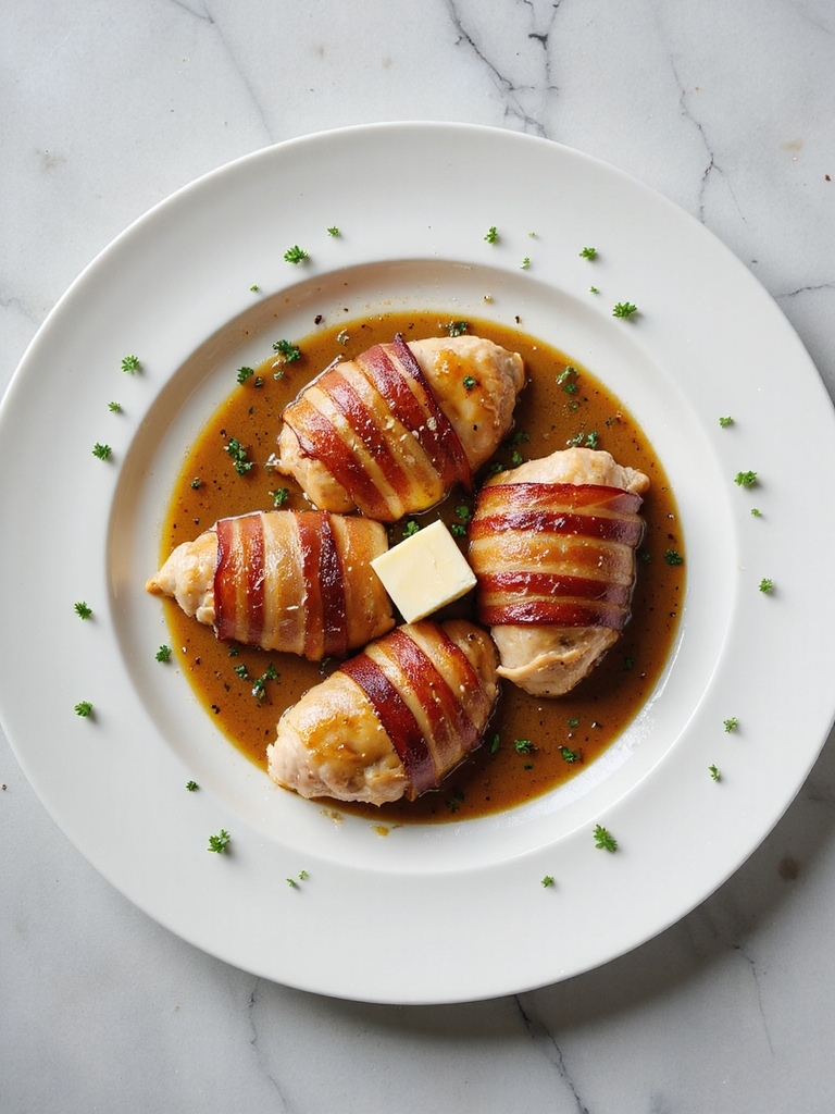 bacon wrapped chicken with gravy