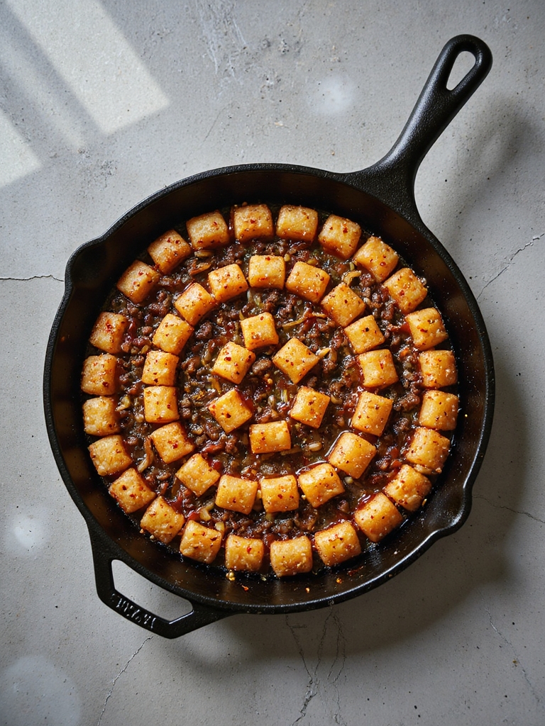 bbq beef tater tot skillet