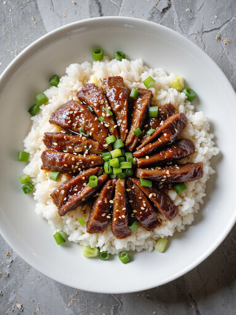 savory marinated beef rice