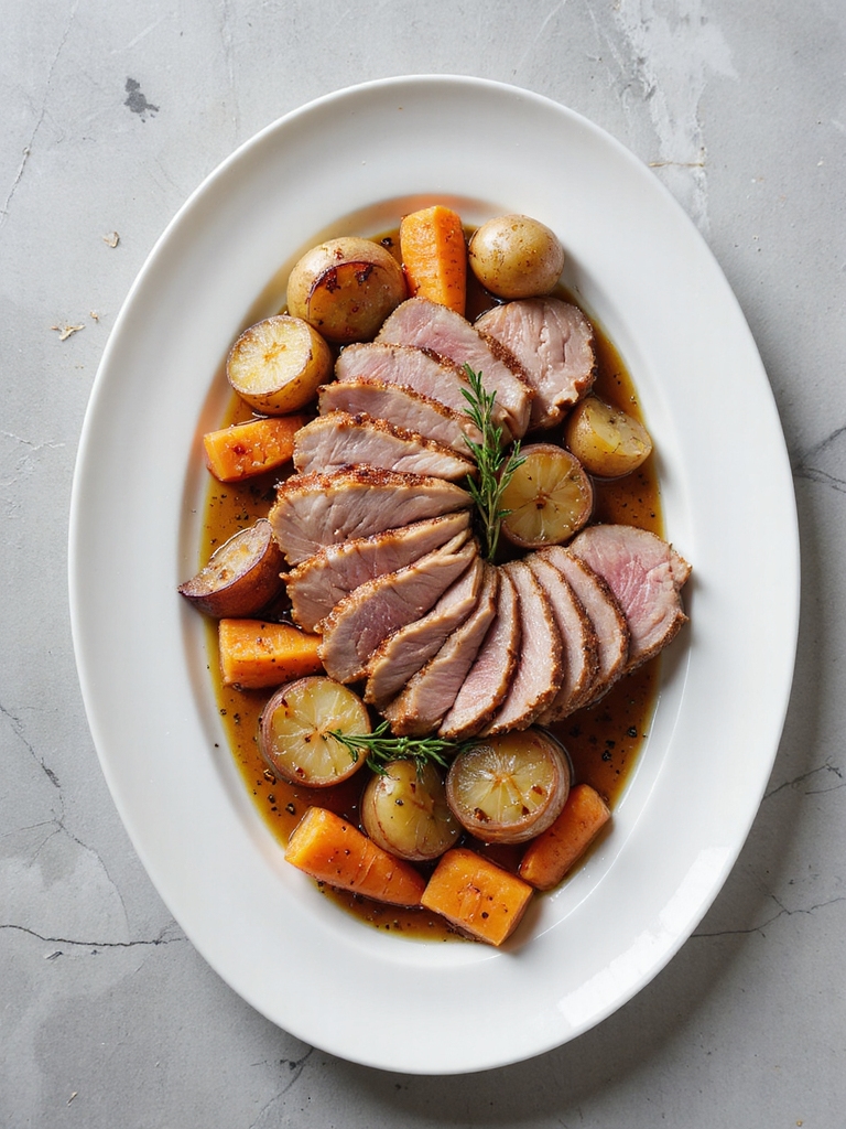 slow cooked pork with vegetables