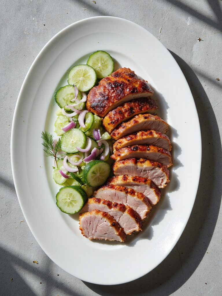smoked pork with cucumber salad