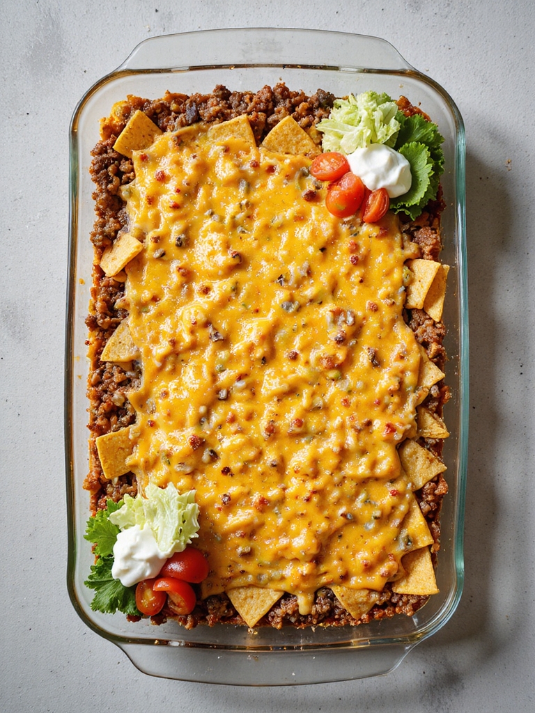 taco inspired cheesy casserole delight