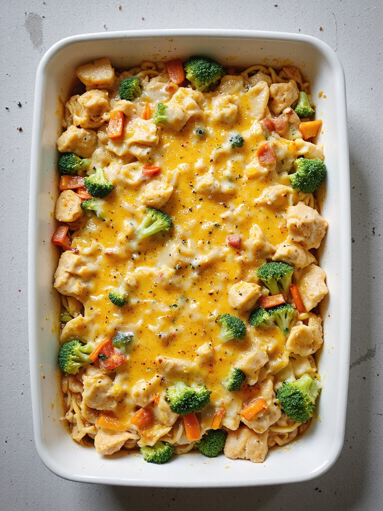 veggie packed chicken noodle casserole