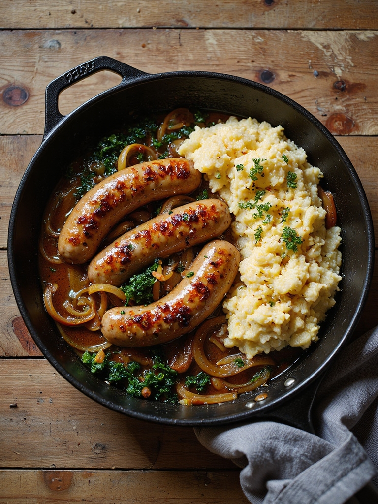 beer braised sausage with colcannon