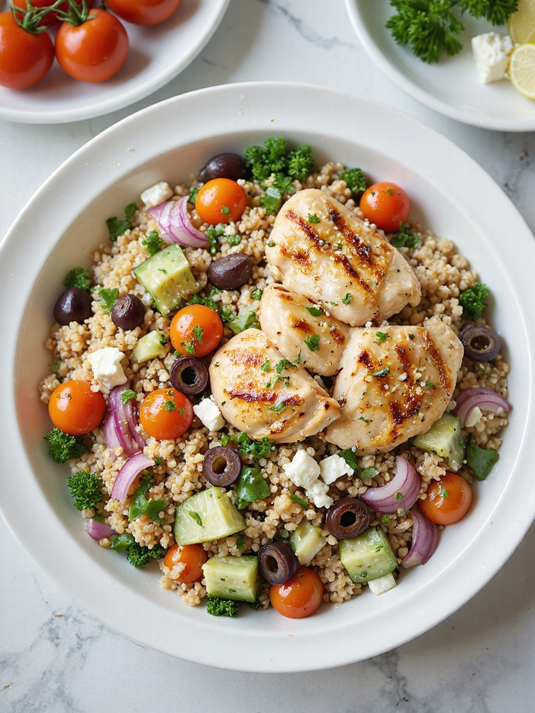 bright mediterranean quinoa chicken salad