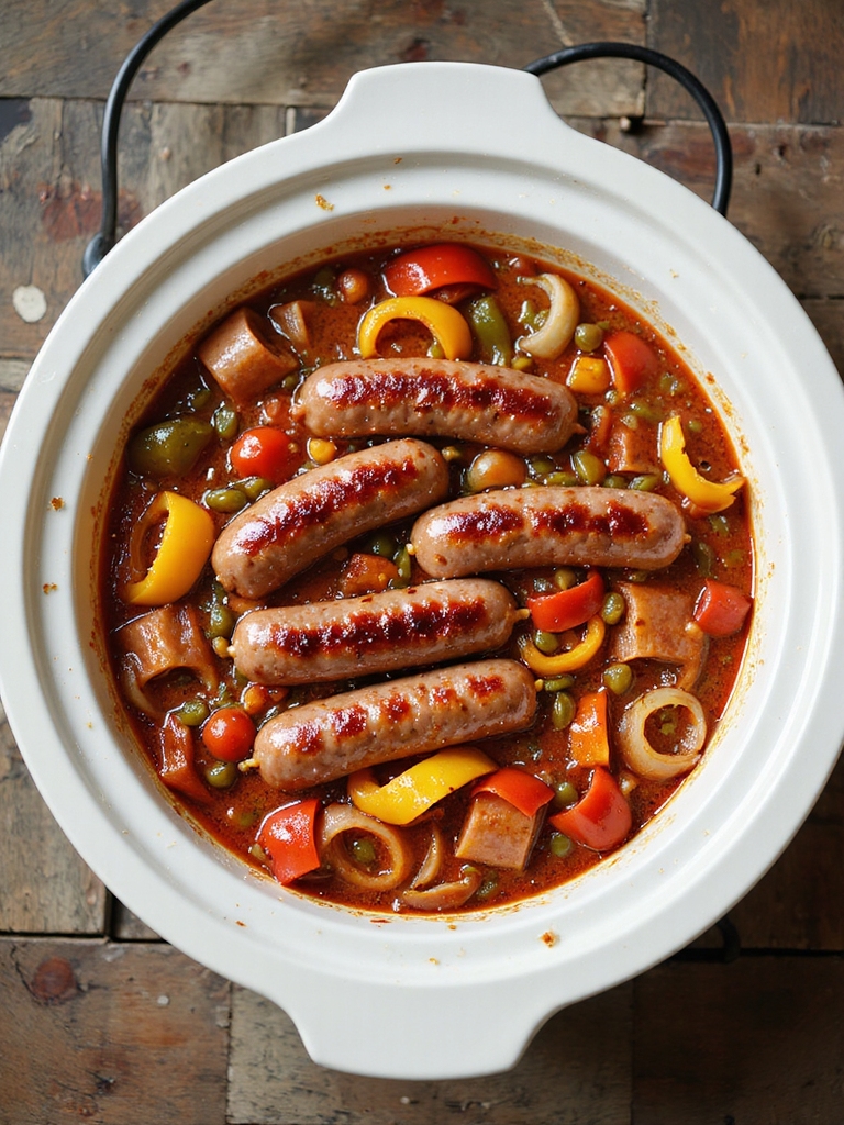 browned sausages in tomato sauce