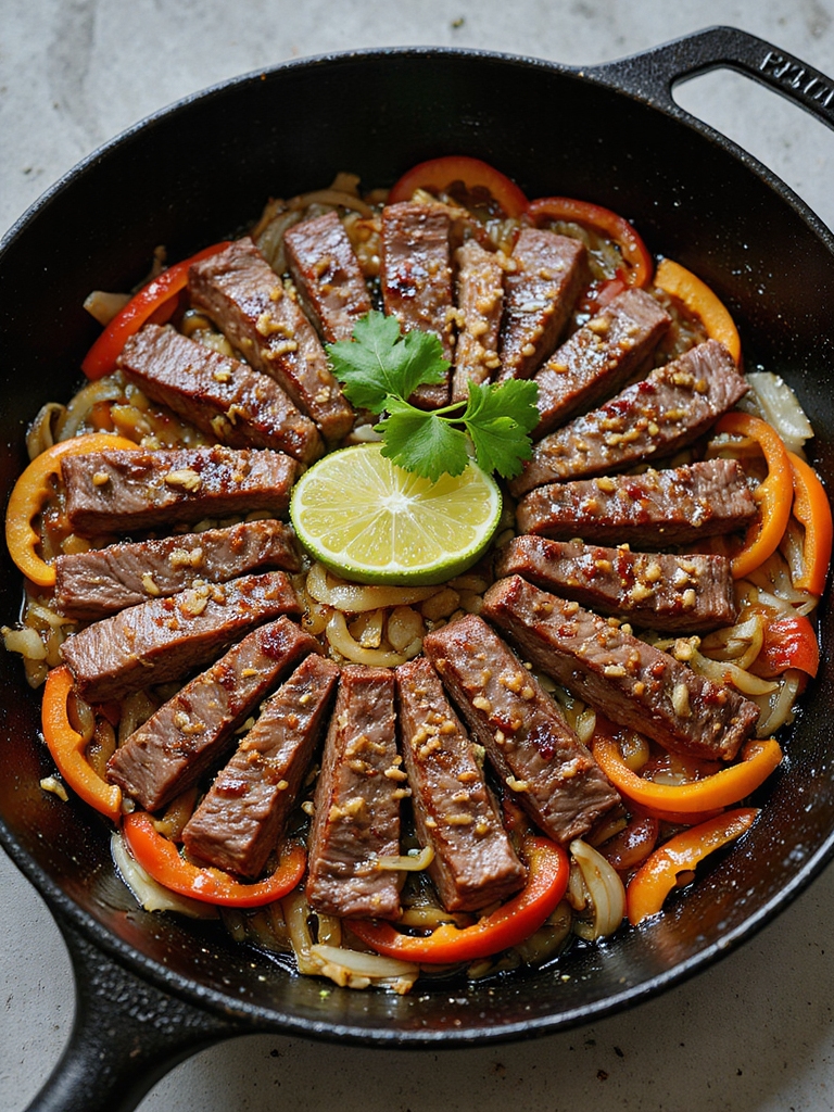 caramelized onion skillet steak fajitas