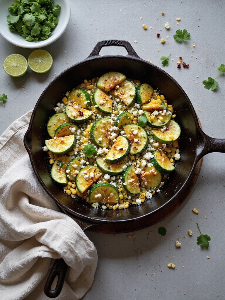 charred zucchini corn feta