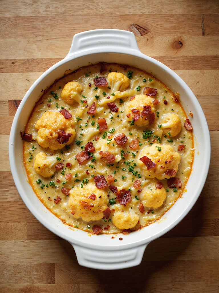 cheesy bacon cauliflower gratin