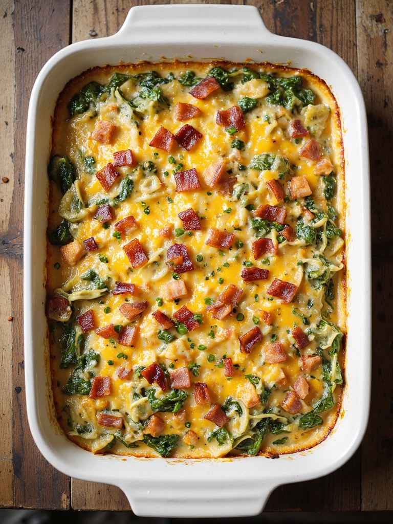 cheesy bacon spinach keto casserole