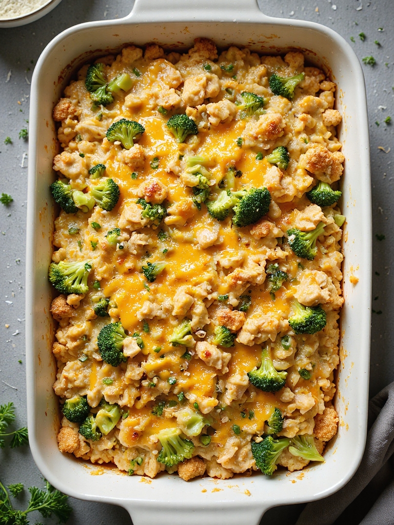 cheesy broccoli chicken rice bake
