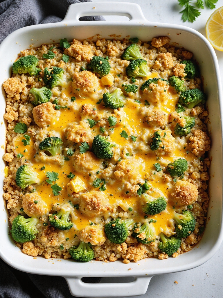 cheesy broccoli quinoa casserole