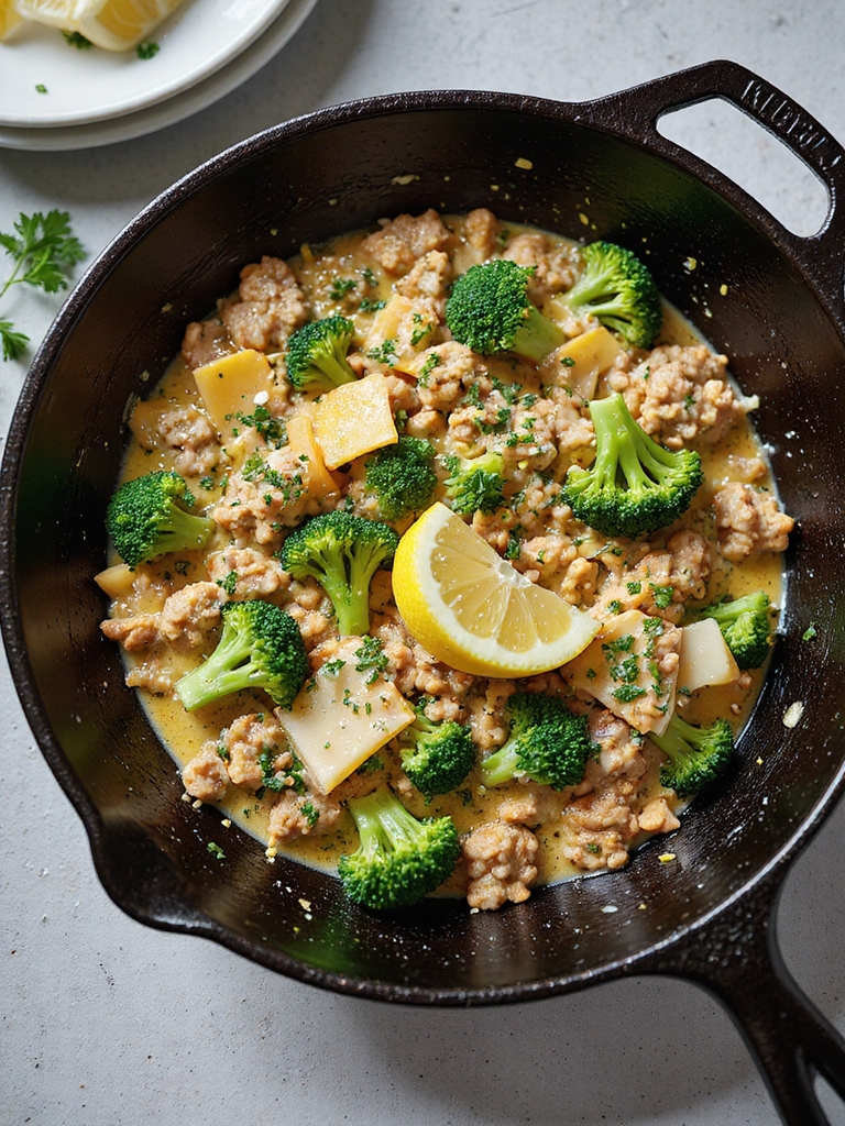 cheesy garlic turkey broccoli skillet