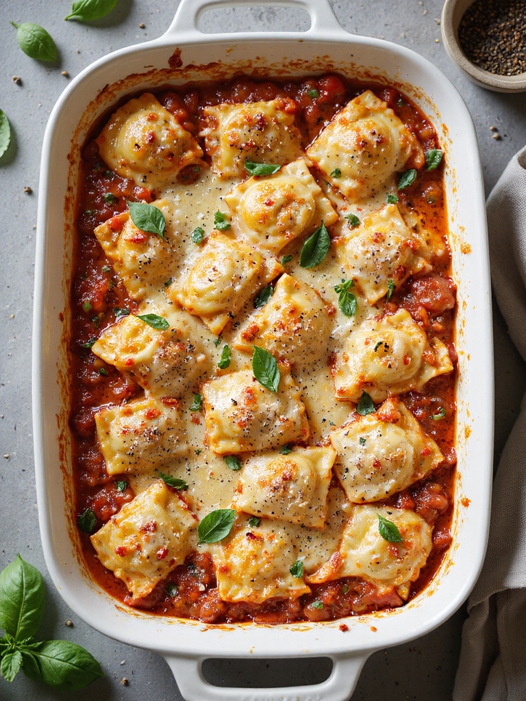 cheesy layered baked ravioli