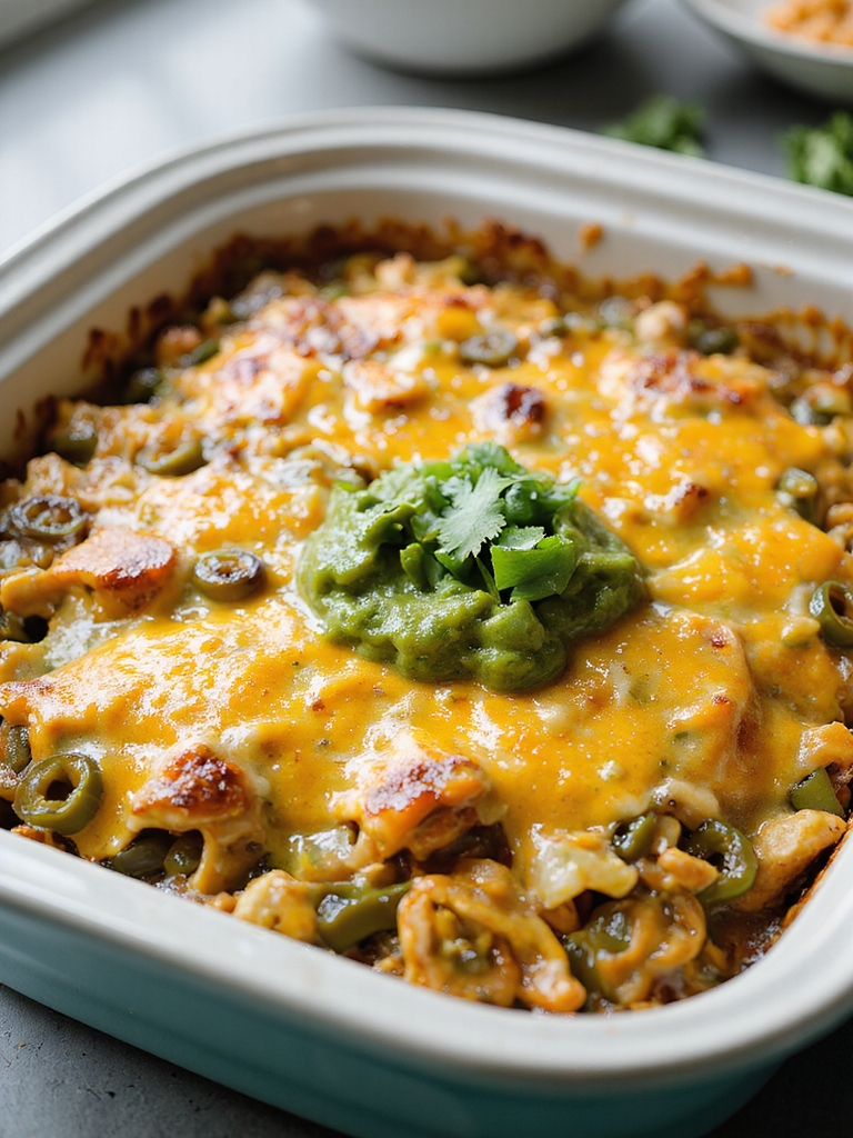 cheesy layered chicken enchilada casserole