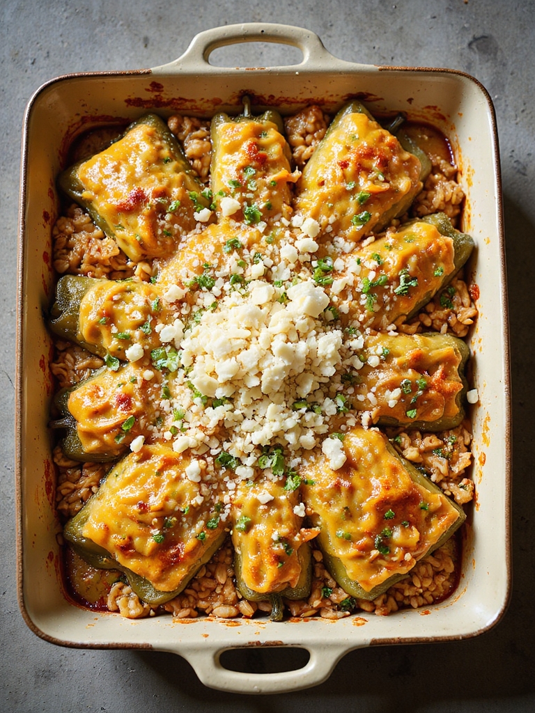 cheesy poblano casserole baking