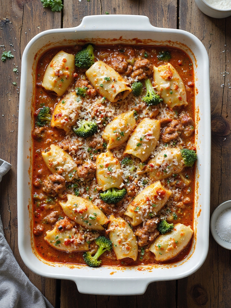 cheesy sausage broccoli stuffed shells