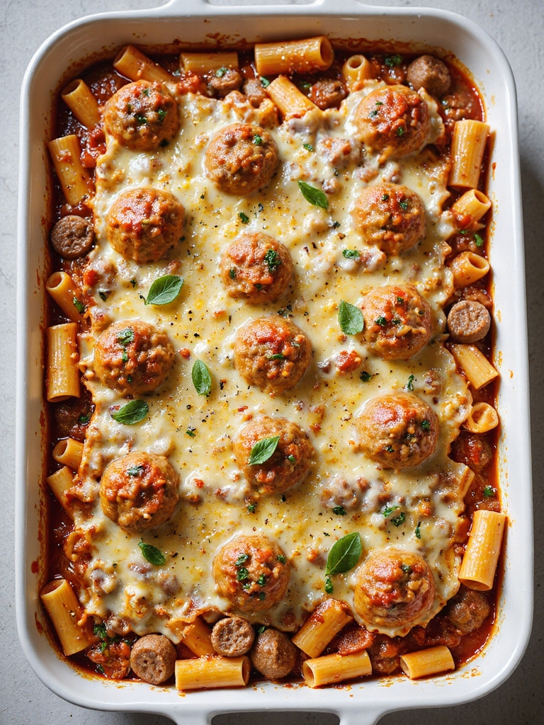 cheesy sausage meatball pasta