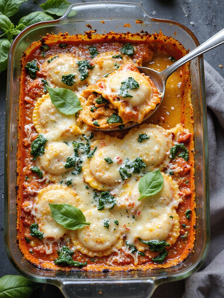 cheesy spinach ravioli casserole