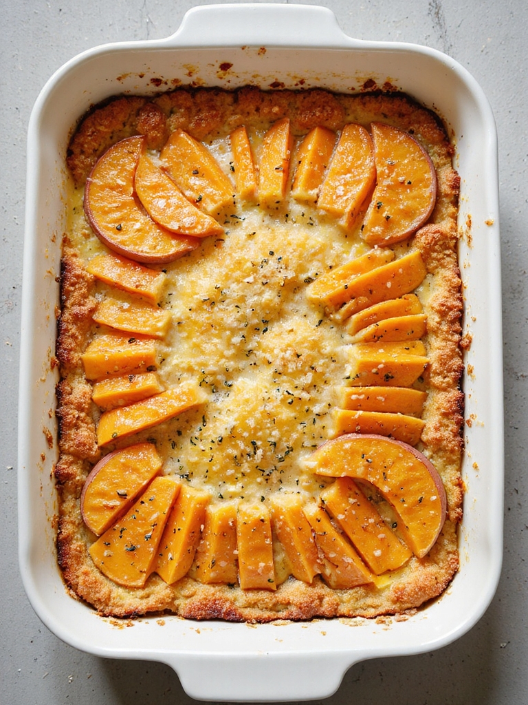 cheesy thyme breadcrumb sweet potatoes
