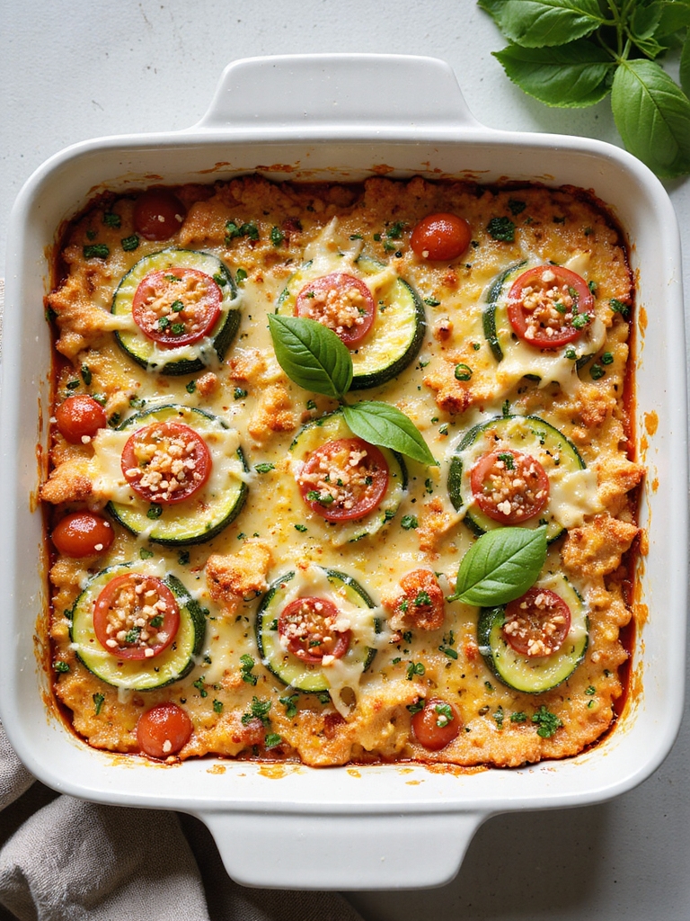 cheesy zucchini tomato basil casserole