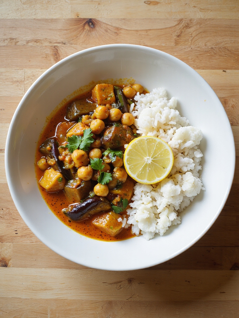 chickpea eggplant curry bowl