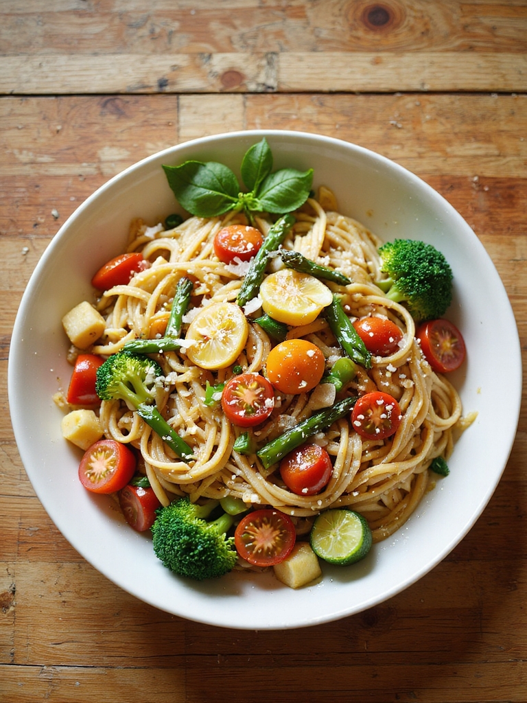 colorful fiber rich veggie pasta