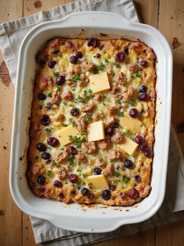 cranberry sausage cheesy strata