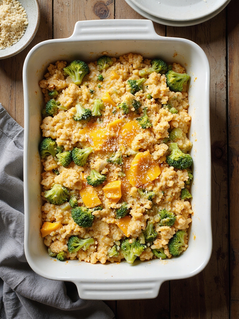 creamy broccoli cheddar rice casserole