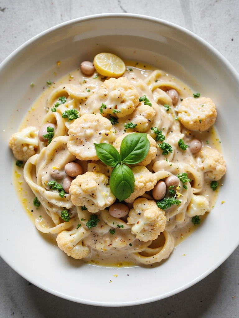 creamy cauliflower white bean alfredo