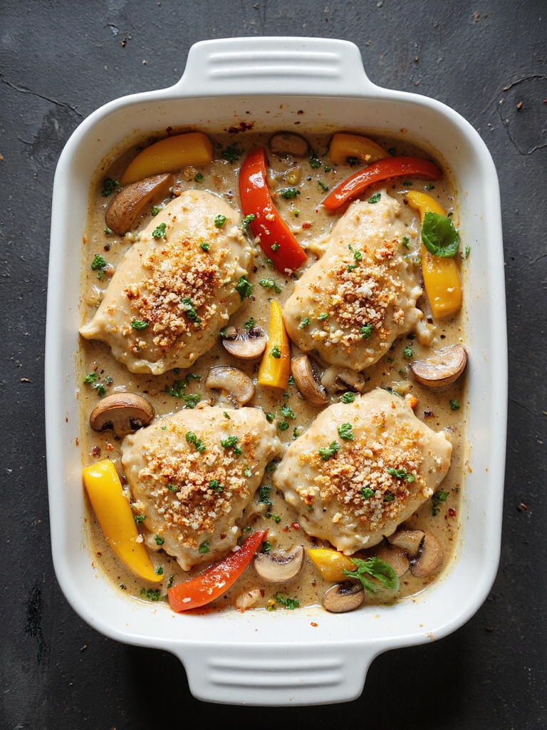 creamy chicken pepper mushroom bake