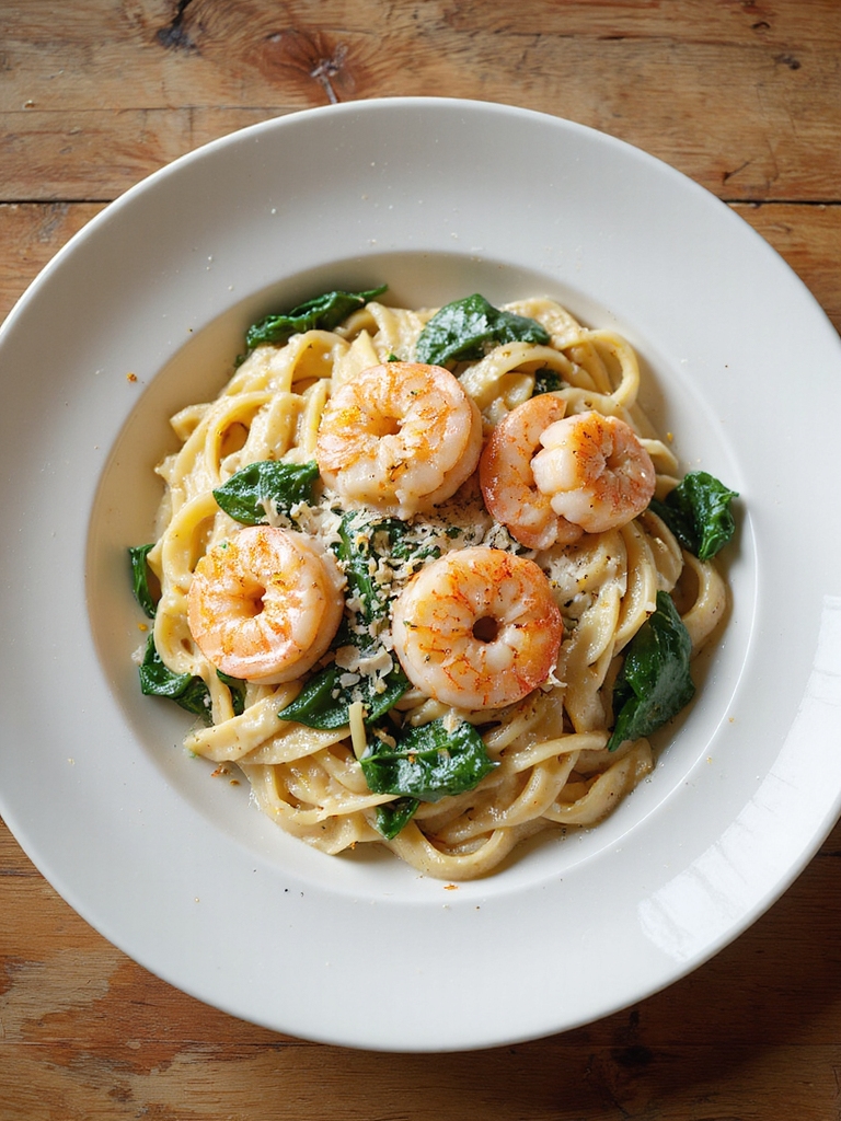 creamy garlic shrimp pasta spinach