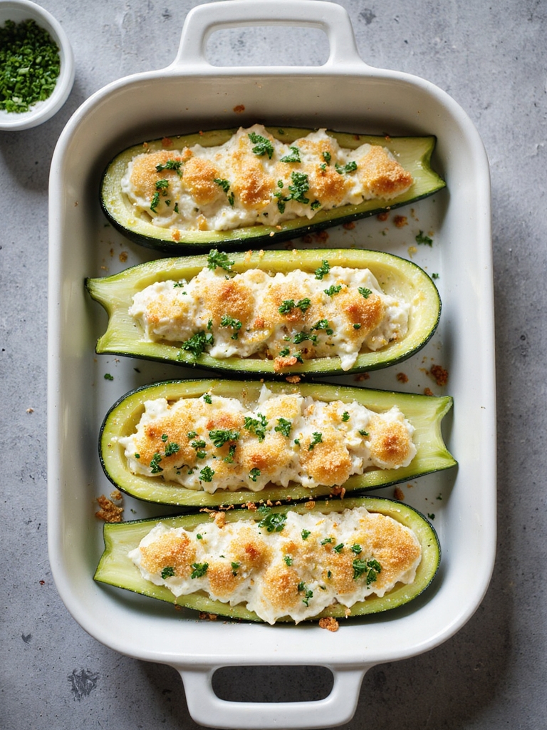 creamy herb stuffed zucchini boats