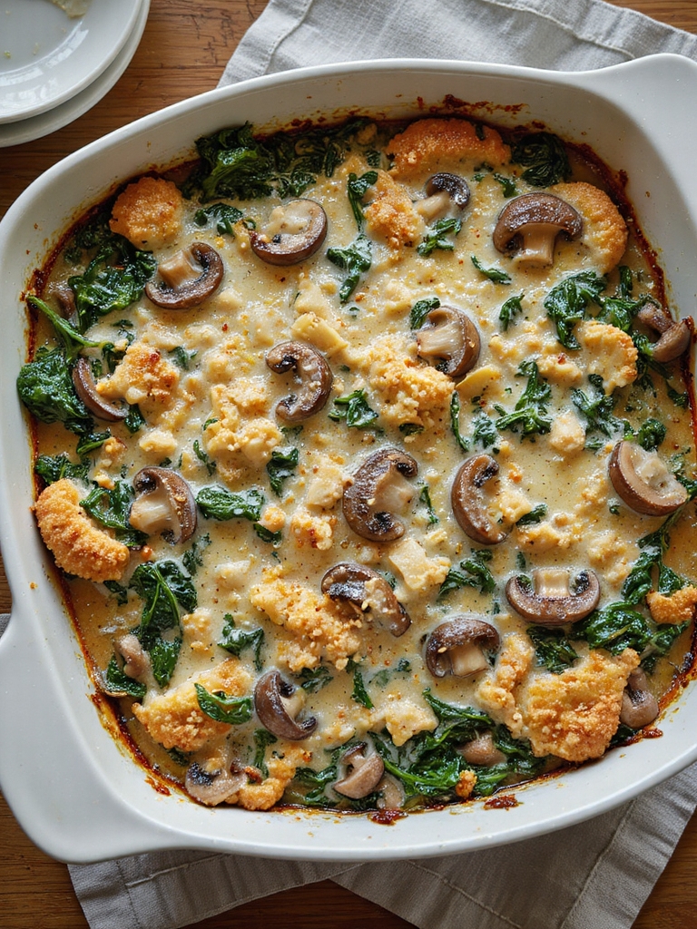 creamy light mushroom spinach casserole