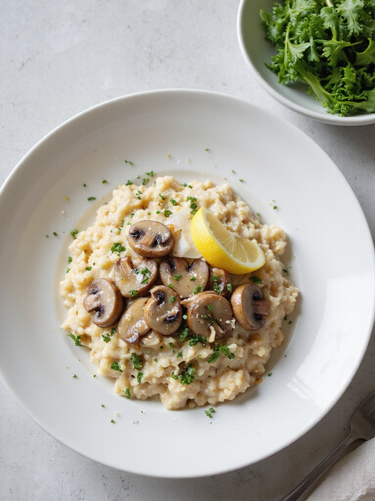 creamy mushroom risotto with salad
