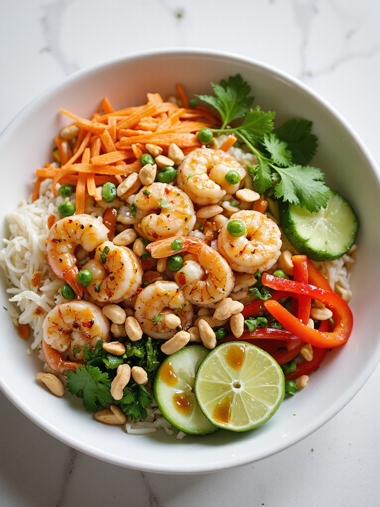 creamy peanut shrimp noodle salad
