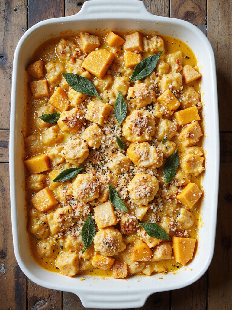 creamy pumpkin sage pasta bake