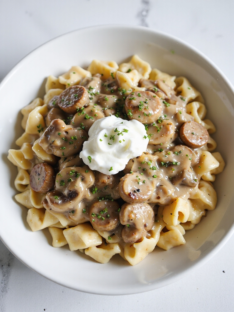 creamy sausage mushroom stroganoff