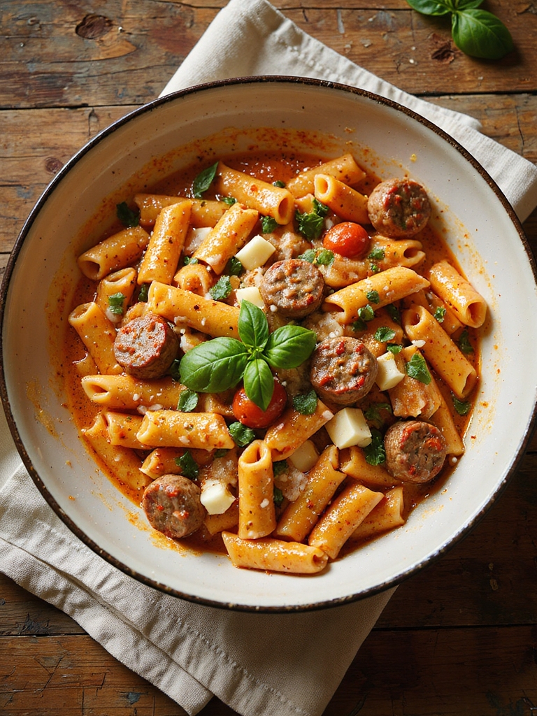 creamy sausage tomato crockpot pasta