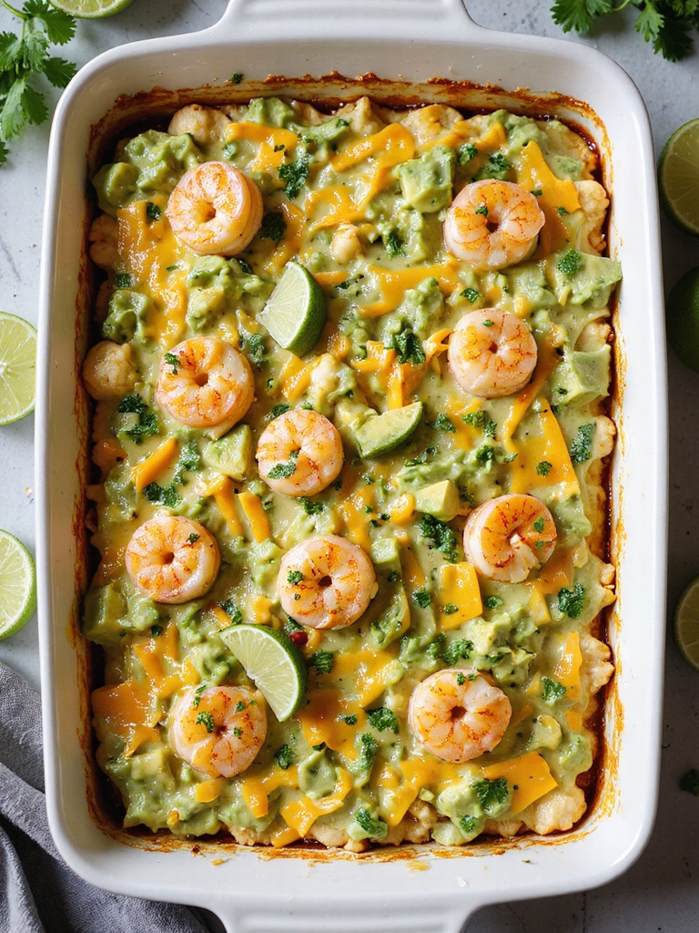 creamy shrimp avocado keto bake