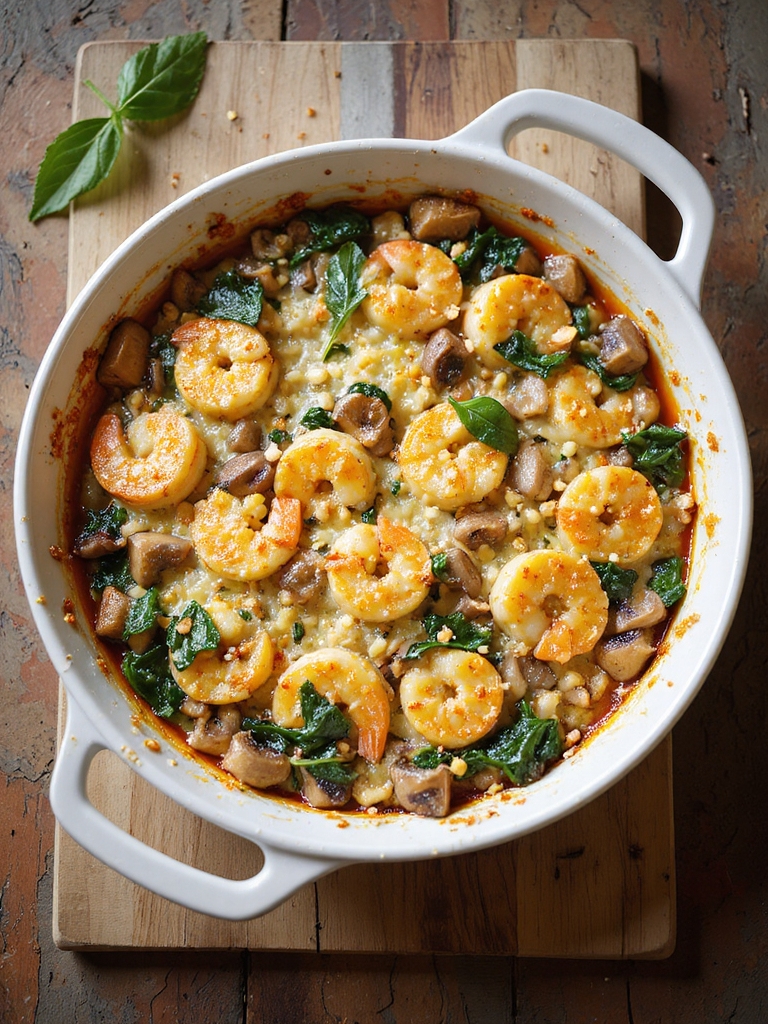 creamy shrimp gratin with spinach