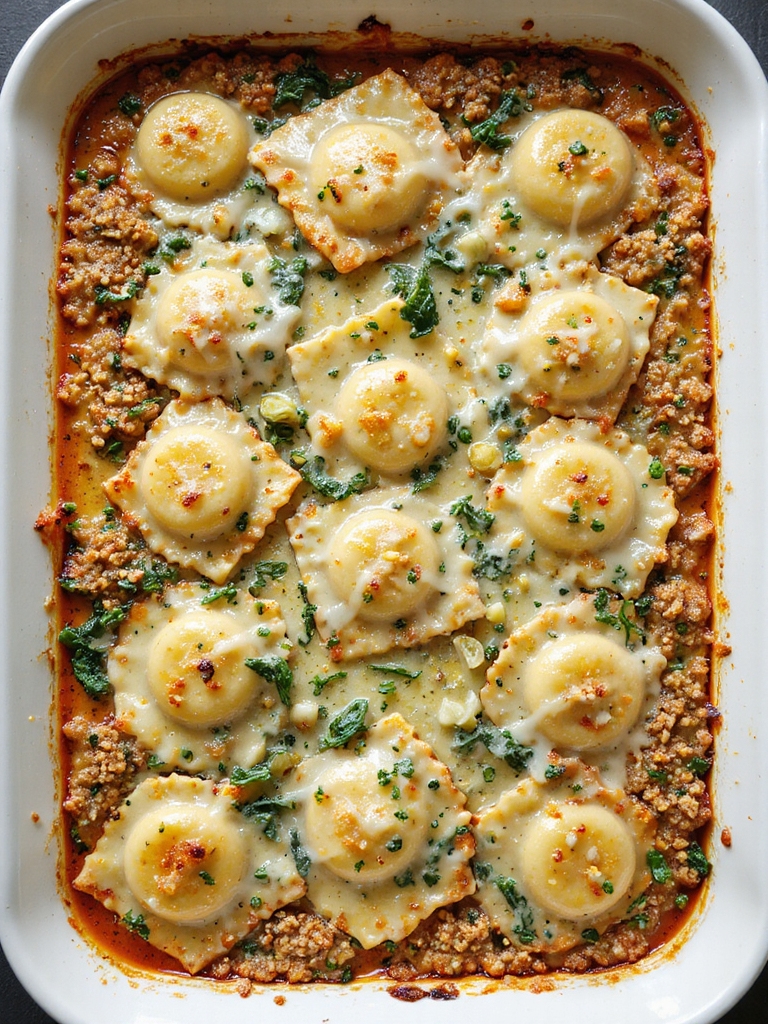 creamy spinach artichoke ravioli casserole